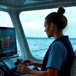 Marine electronics technician calibrating a fish finder display