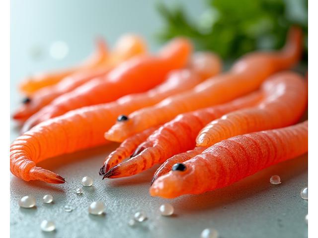 Close-up view of various fresh fishing baits like ragworm, lugworm, and prawns displayed neatly in containers, vibrant and enticing.