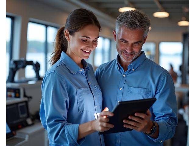 Marina Lure specialist discussing marine electronics with a boat owner