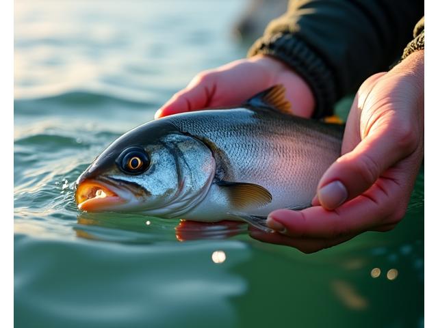 Angler carefully releasing a fish back into clear water
